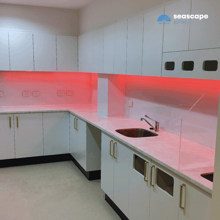 Sterilisation area with red light to show unclean items