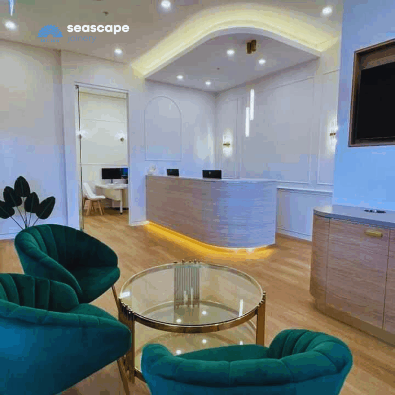 Reception area with curved counter