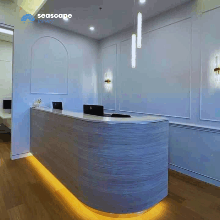 Curved reception counter with integrated LED