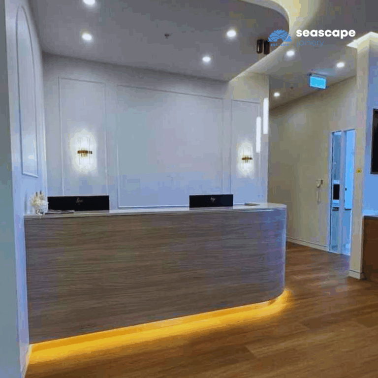 Curved reception counter with integrated LED