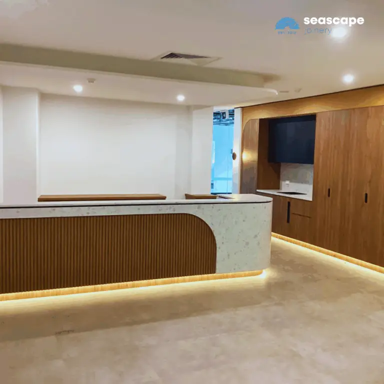 Reception area with curved reception counter