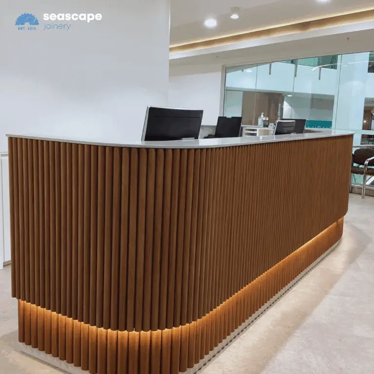 Curved reception counter with integrated LEDs